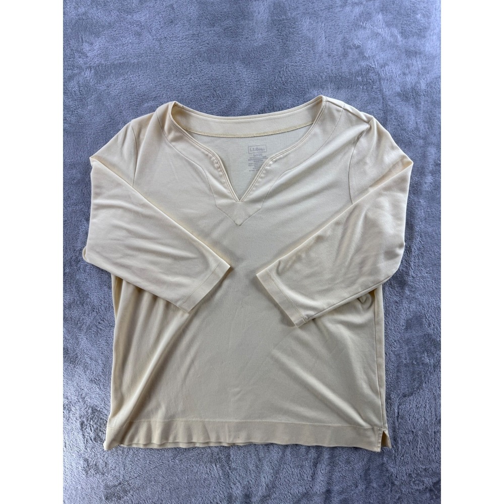 L.L.Bean Ivory‎ Soft Stretch Knit Top Women's Large 3/4 Sleeve Casual Minimalist